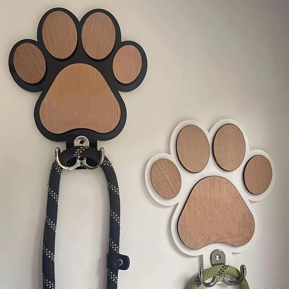 Wooden Paw Print Leash Holder – Wall-Mounted Hook for Collars & Leads