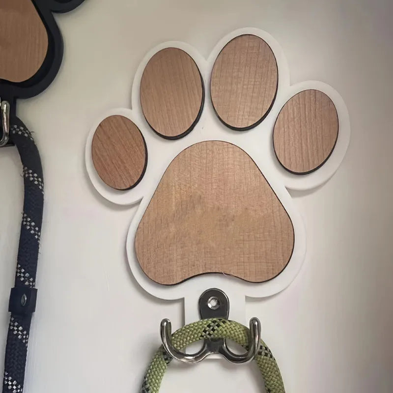 Wooden Paw Print Leash Holder – Wall-Mounted Hook for Collars & Leads