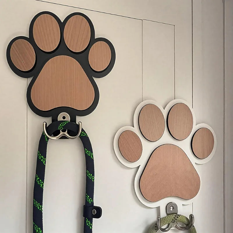 Wooden Paw Print Leash Holder – Wall-Mounted Hook for Collars & Leads