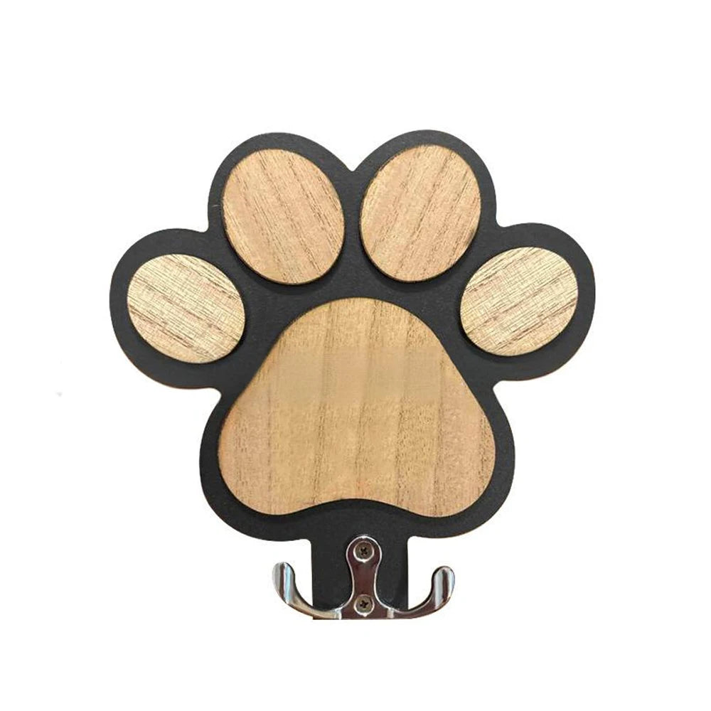Wooden Paw Print Leash Holder – Wall-Mounted Hook for Collars & Leads