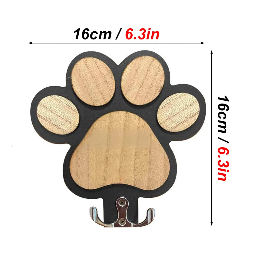Wooden Paw Print Leash Holder – Wall-Mounted Hook for Collars & Leads