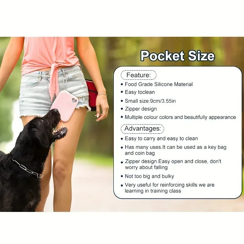 Portable Silicone Dog Treat Pouch – Waterproof Training Bag with Clip
