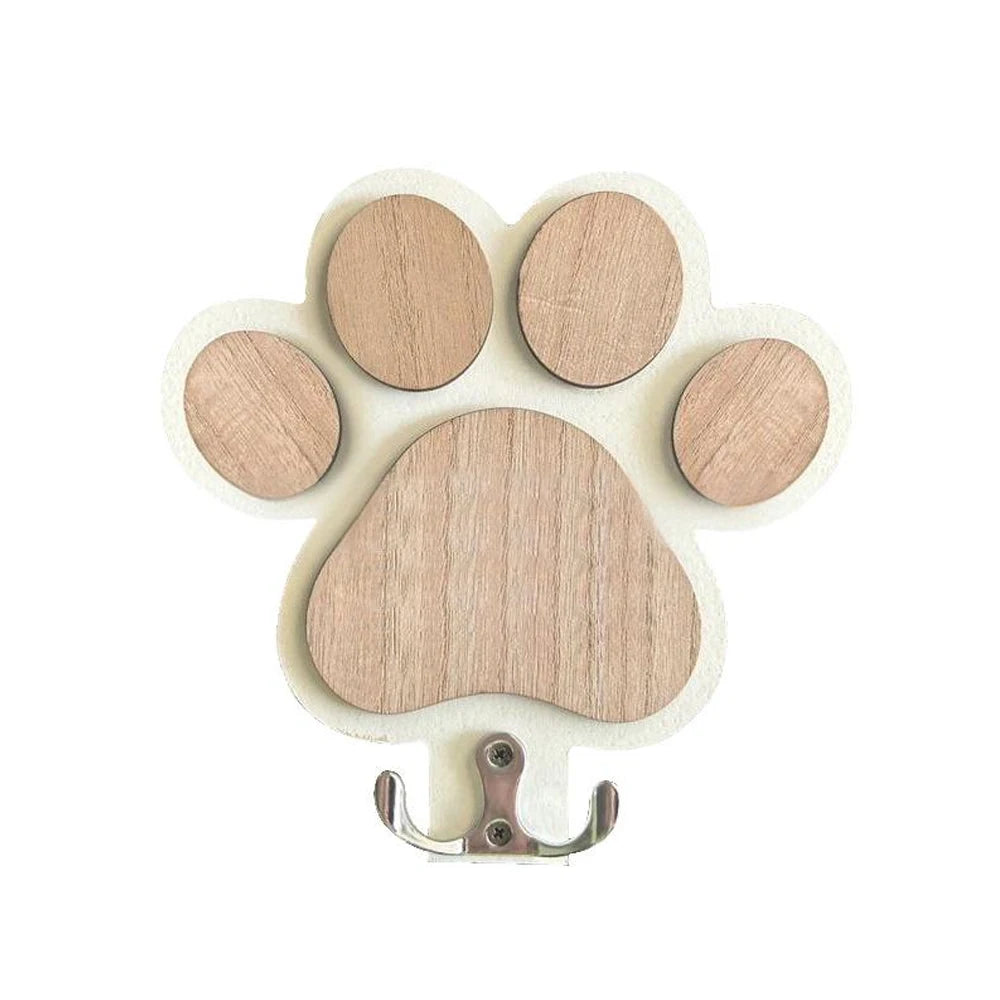 Wooden Paw Print Leash Holder – Wall-Mounted Hook for Collars & Leads